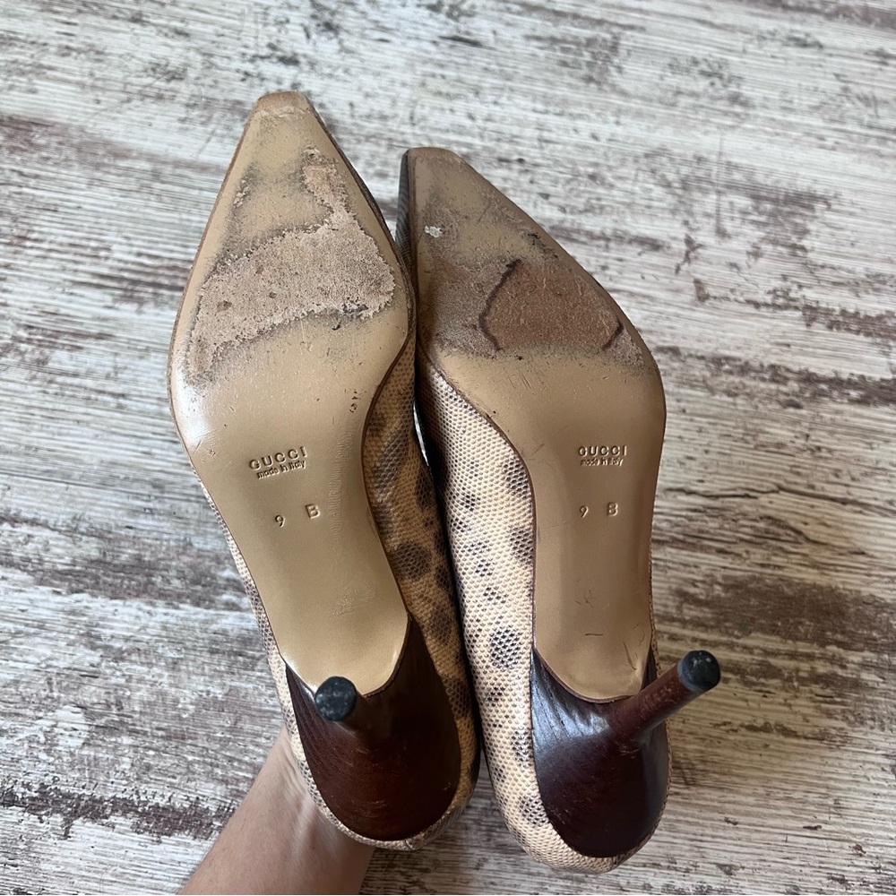Gucci Brown Beige Snakeskin Leather Python Print Pointed Toe Pumps Heels - Picture 12 of 12